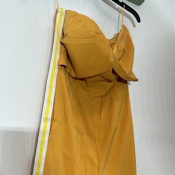 Uniq Yellow Strapless Zipper Back Ankle Length Romper w/Side Stripes LARGE NEW - Picture 3 of 8